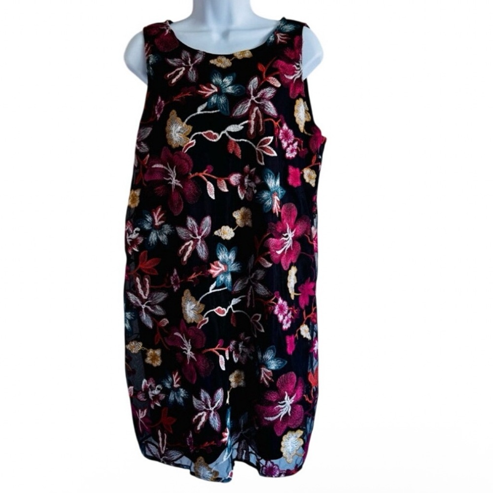 Beige by Eci Floral Sleeveless Black Lined with Sheer Heavy embroidered Top Lay